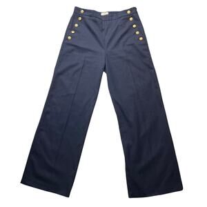 Sezane Marino Navy Blue Trouser Pants Sz US 12 Women's Wide Leg High Waist